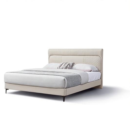 Modern light luxury genuine leather soft bed, bedroom double bed
